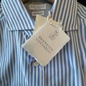 Brunello Cucinelli Blue Striped Men's Shirt